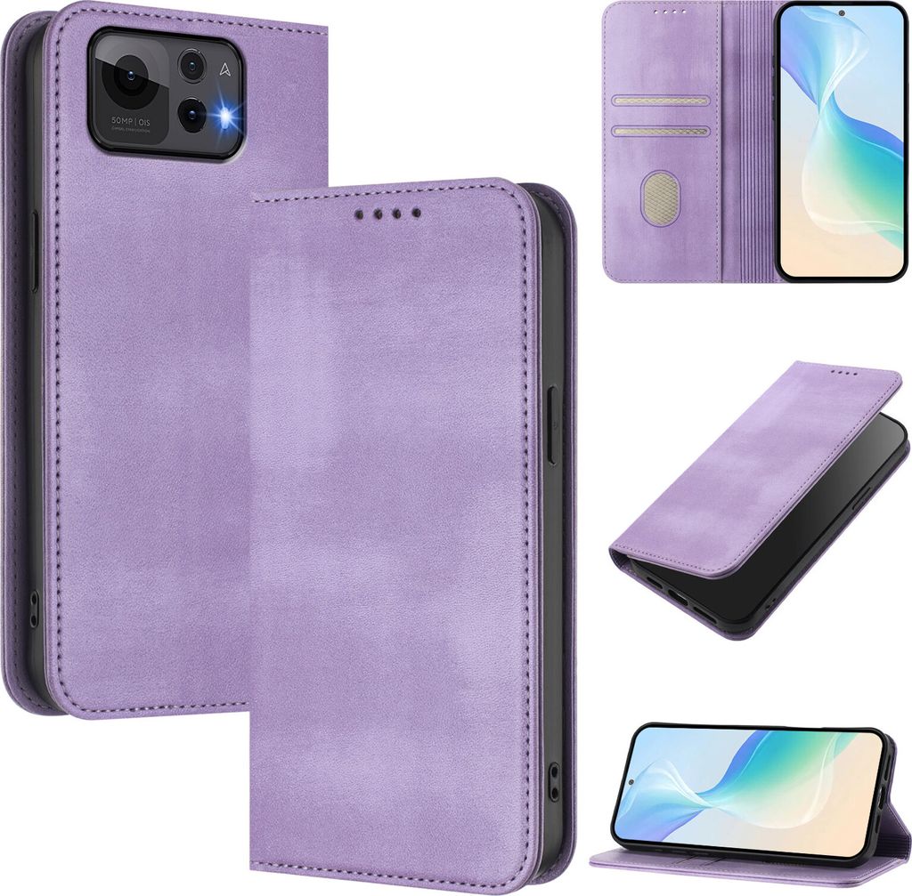 Handyhülle für Asus Zenfone 12 Ultra, Vintage Leder RFID Schutz Kartenfach Standfunktion Magnetische Klapphülle Violett