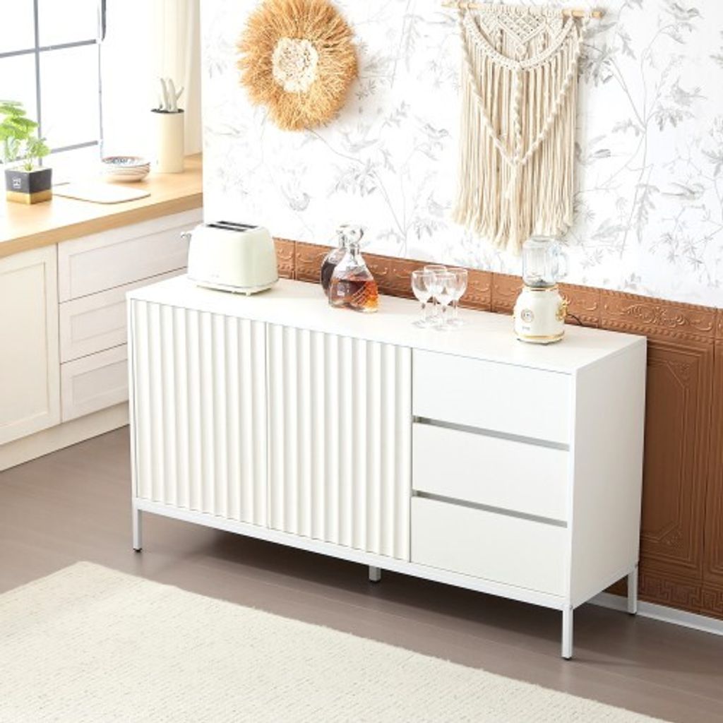 AIORBER Sideboard, mit 3 Schubladen & 2 Türen, Verstellbare Einlegeböden, Versteckten Griffen, Böden 15cm Hoch, Wohnzimmerschrank, 150x40x79cm, ...