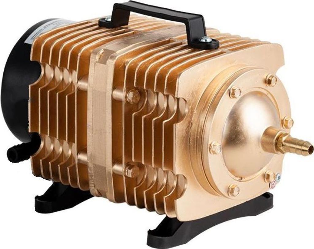 A close-up, studio shot of a gold and black air pump.