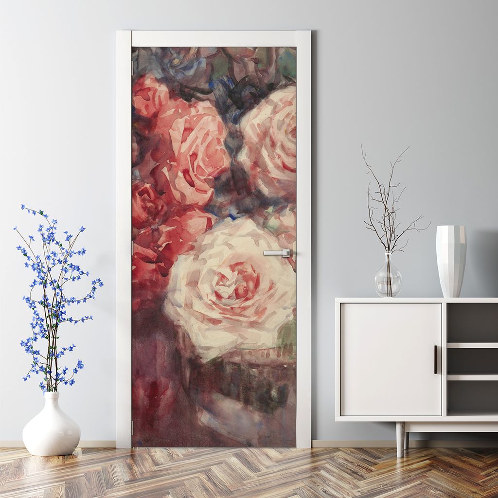 Dekorative Türaufkleber selbstklebend Klebefolie Türtapete Türfolie Vintage Rosenstrauß 77 x 200 cm