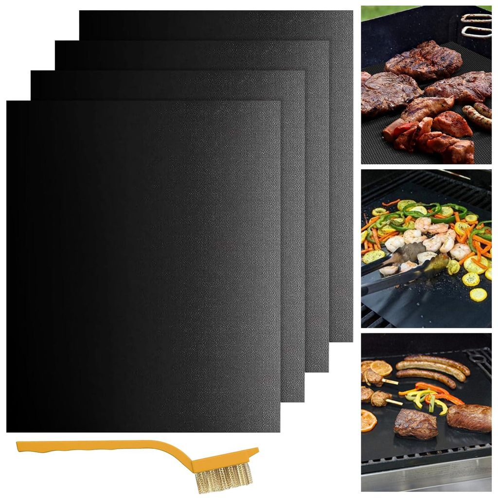 Wiederverwendbare Backbleche für Backöfen, 4er-Set, mit Quasten (40 x 32 cm), wiederverwendbares Backpapier, Backmatte, Grillmatten, für Holzkoh...