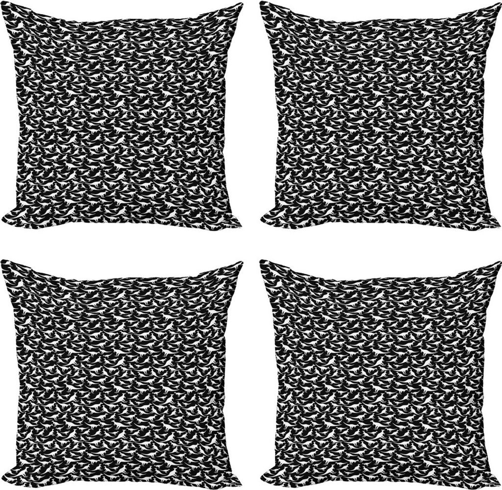 ABAKUHAUS Känguru Kissenbezug Set (4 Stück), marsupial Tier, Moderner Doppelseitiger Digitaldruck, 40 cm x 40 cm, Schwarz und weiß