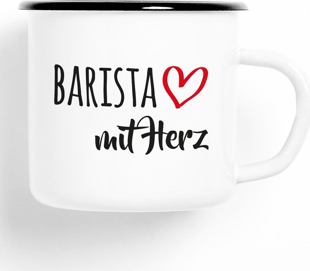 Huuraa Emaille Tasse Barista Geschenk Kaffeebecher Vintage 300ml Barista Präsent