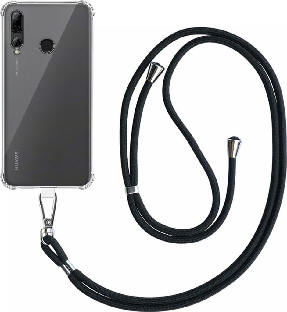 Smartphonica Handytasche geeignet für Huawei P Smart Plus 2019 - Enjoy 9S Transparent stoßfest mit abnehmbarem Universal Telefonkabel - Backcover...