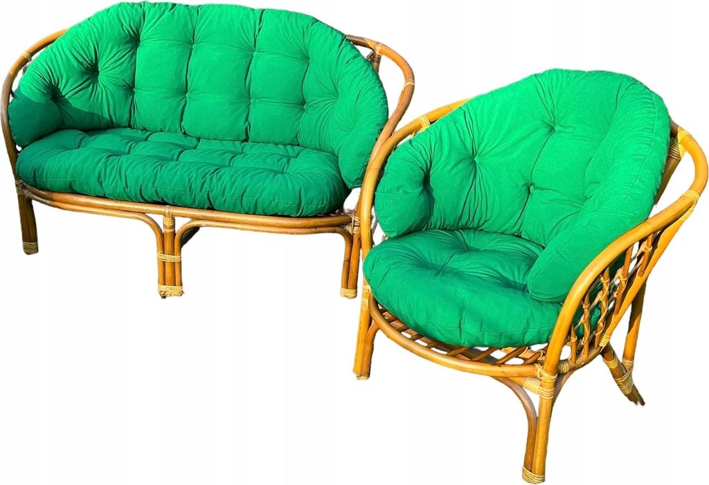 Kissen für ein Rattan-Gartensofa und einen Gartensessel, Grün, Kissen für die Rückenlehne und den Sitz eines Rattan-Gartensofas und eines Garte...