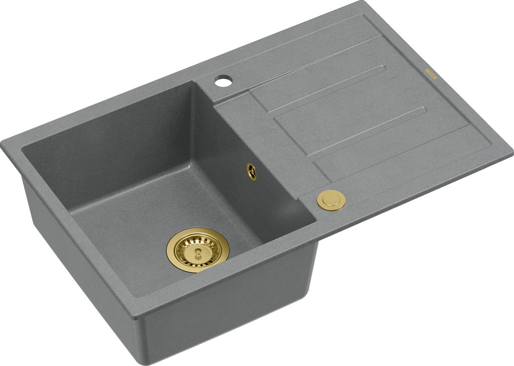 QUADRON Spülbecken 1-Becken Spüle | Größe: 78 x 50 x 22 cm | MORGAN 111 | Küchenspüle Granitspüle aus GraniteQ mit Siphon | Grau & Golden
