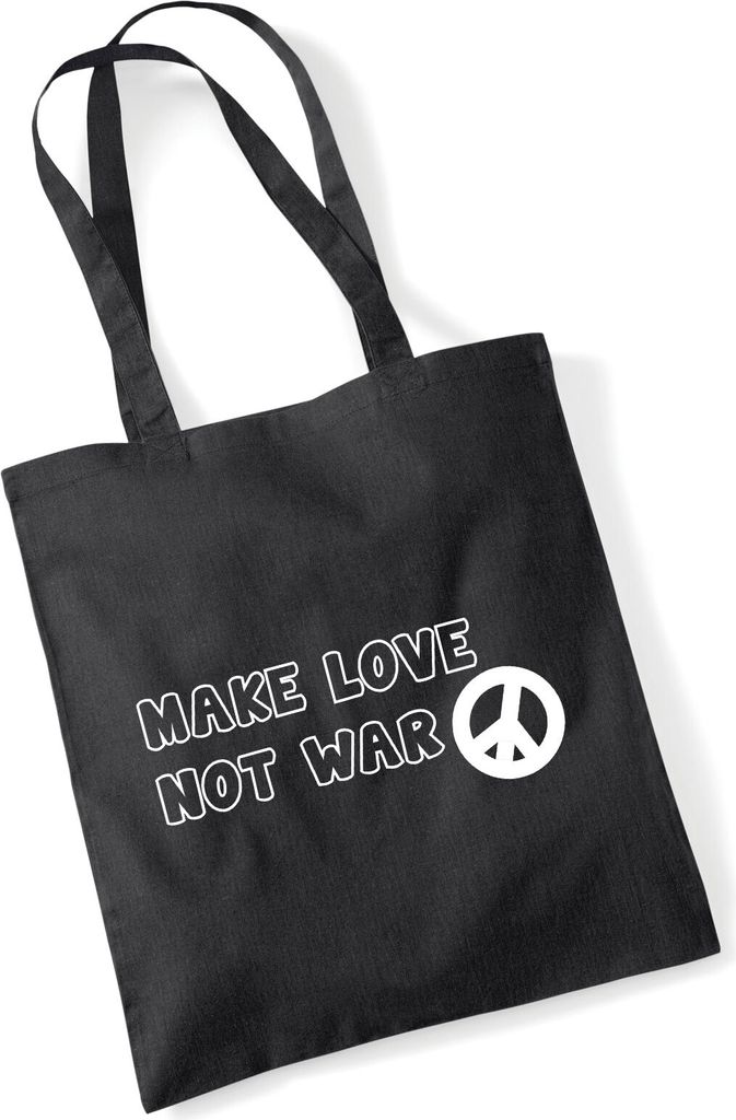 Huuraa Jutebeutel Make Love not War 10 Liter Black Baumwolle Tasche Geschenkidee