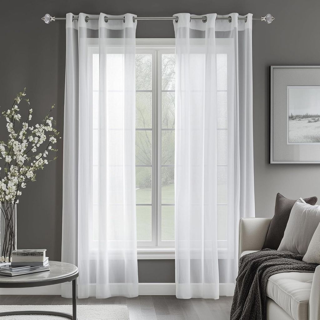 Deconovo zasłona oczkowa lniana przezroczysta biała 240x140 Zdjęcie produktu 
