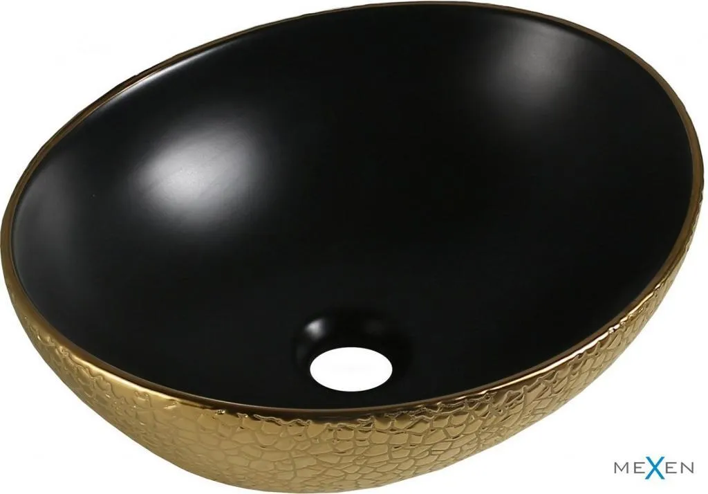 Mexen Elza Lavabo da Appoggio 40x33 Nero Opaco e Oro - Design di Lusso