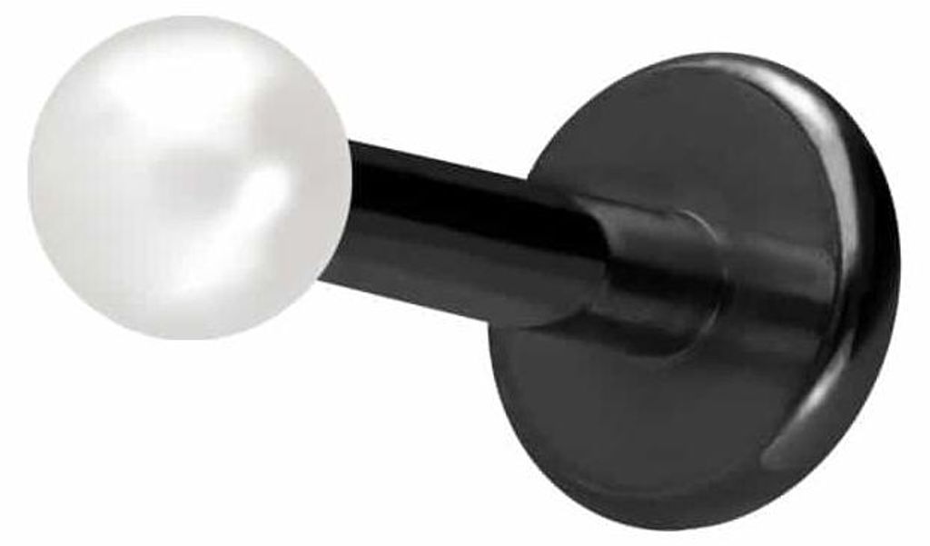 Ohrpiercing, Nasenpiercing Titan Labret mit Innengewinde SYNTHETISCHE PERLE Schwarz Stablänge: 5mm | Stabstärke: 1,2mm | Perlengröße: 2,5mm
