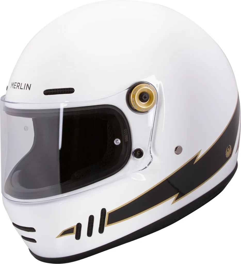Casque Moto Rétro Merlin Revival Flash Blanc XS Idéal pour Café Racer