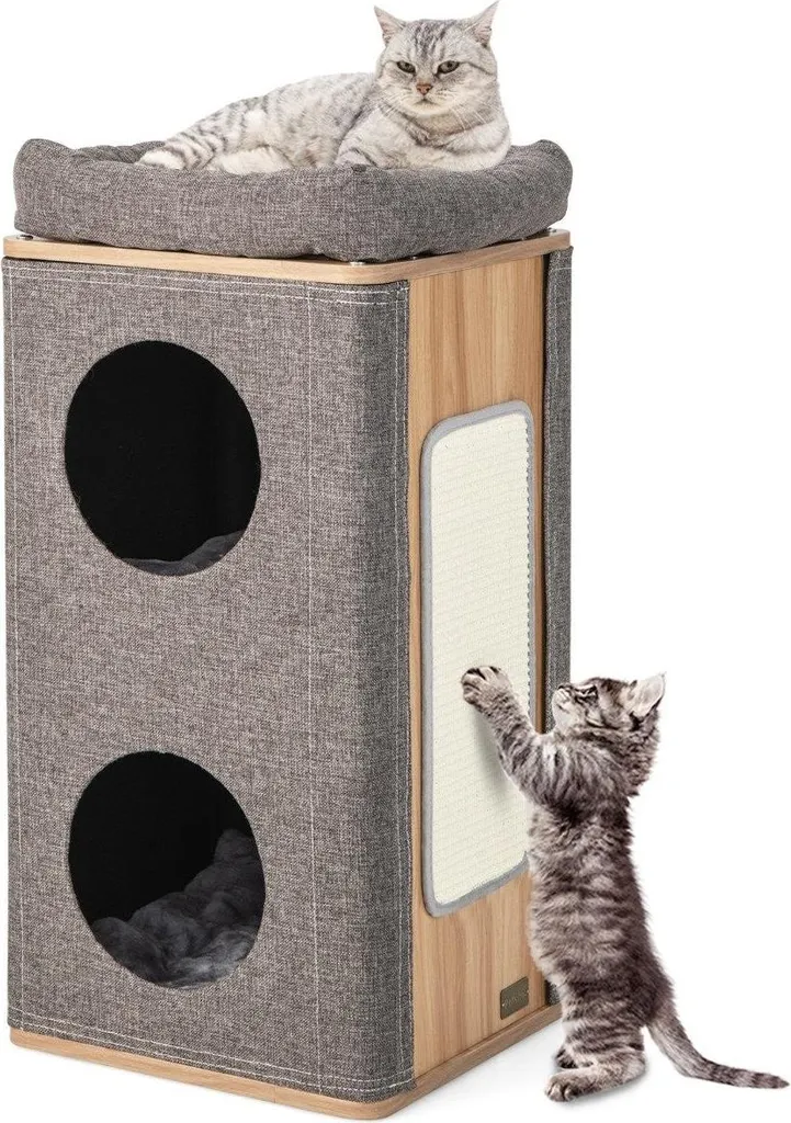Grotte chat solide 3 étages avec griffoir et 3 tapis pour grand chat