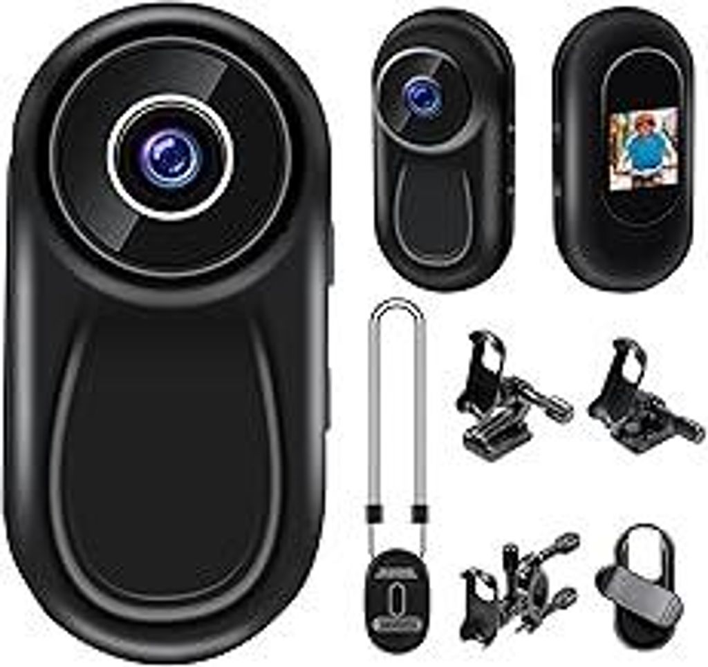 Action Cam, 120° Tragbare Sportkamera mit 0,63-Zoll-Display, Mini-Körperkamera HD 1080P Helm ActionKamera, Motorrad Sport Kamera, Daumen Action K...