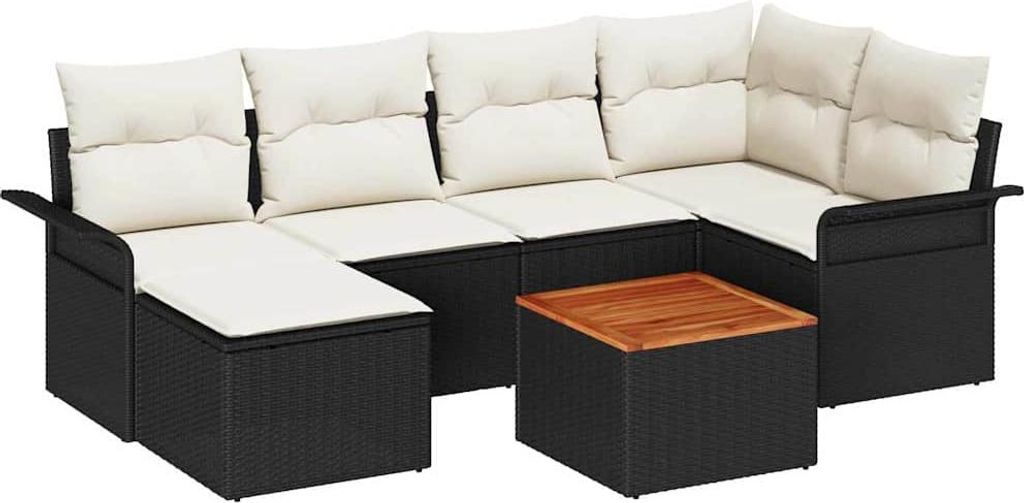 Gartensofa-set mit Kissen 7 pcs Schwarz Poly-Rattan