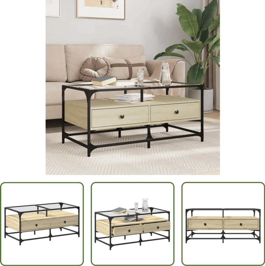 Tavolino Living Store Rovere Sonoma e Vetro 98,5 cm | Arredo Salotto Moderno