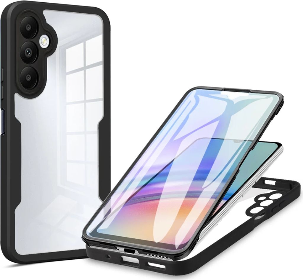 360° transparente Hülle für Samsung Galaxy A34 5G Display, vollständiger Schutz, Farbe:Schwarz