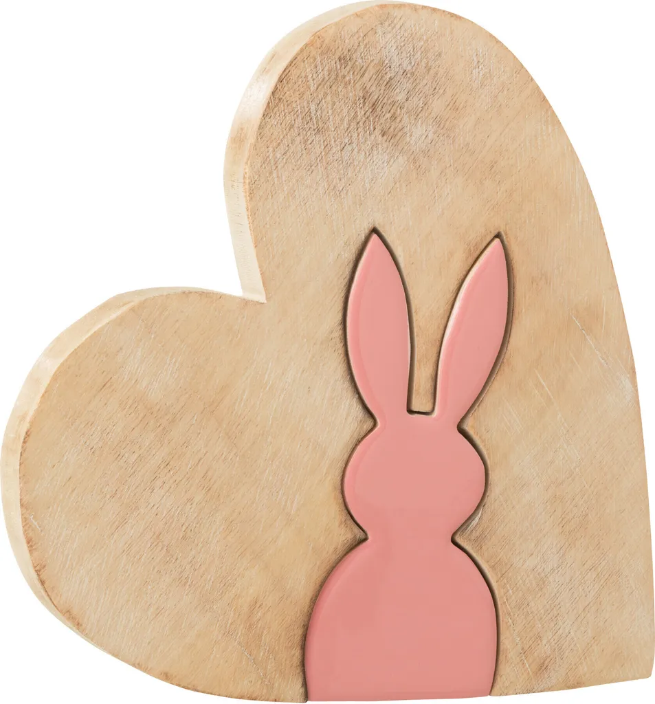 Cadeau de Naissance Coeur Lapin Rose J-Line en Bois pour Chambre Bébé