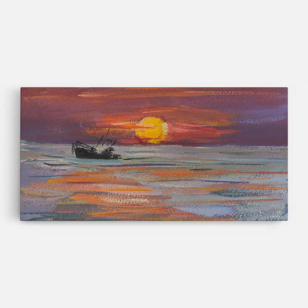 ARTHUB Leinwandbild 40x80 cm, Sea Ship Painting | Wohnzimmerdekoration, Hängende Bilder, Wanddekoration, Heimdekoration, Landschaften, Sonnenunt...
