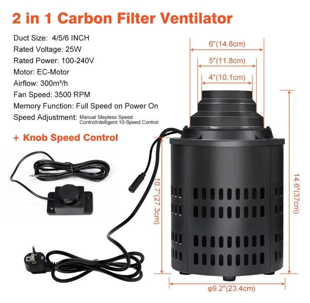 Ventilateur filtre à charbon actif 25W 2-en-1 débit élevé vert clair