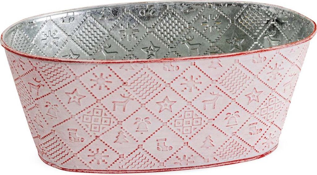 Ovaler Pflanztopf, in Rot 24x13 cm, Blumenschale aus Metall