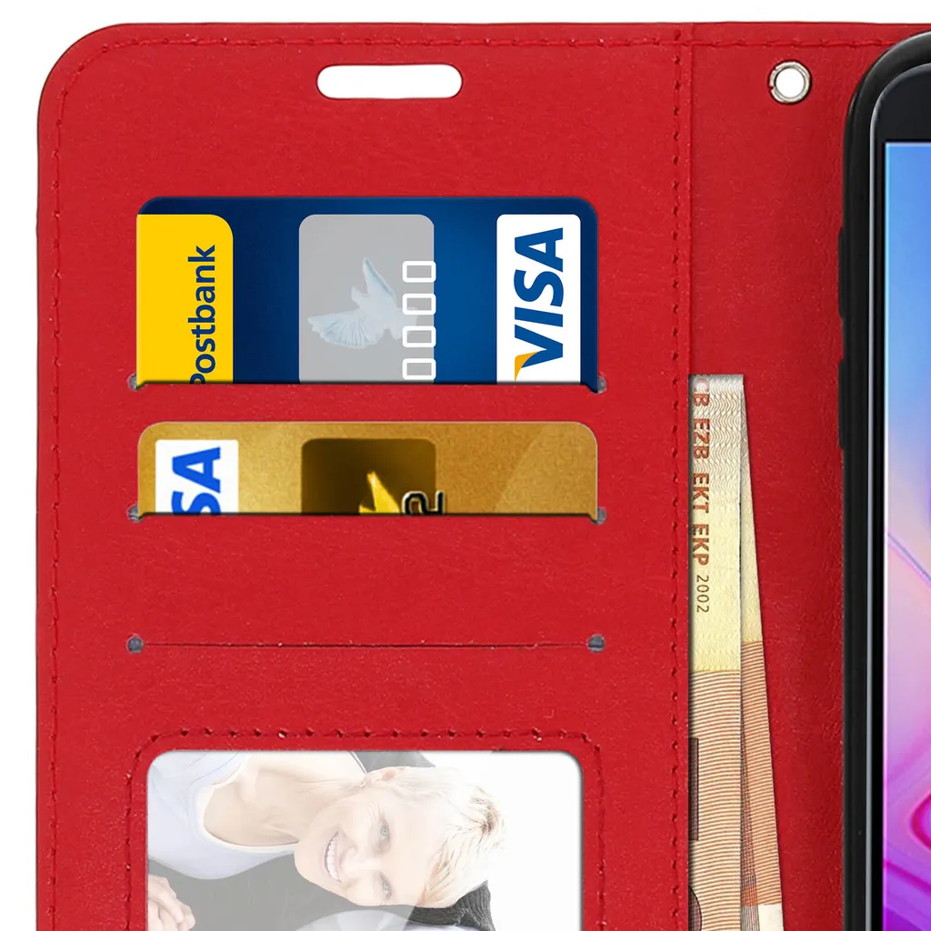 YIRRANZD Custodia per Samsung Galaxy J6 Plus 2018, Cover a Libro in Pelle PU con Slot Cart e Silicone TPU Bumper, Flip Caso Portafoglio Cover per Samsung J6 Plus 2018 (Rosso