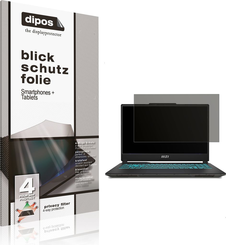 Blickschutzfolie für MSI Cyborg 15 Gaming Laptop matt Schutzfolie Folie Display Schutz dipos