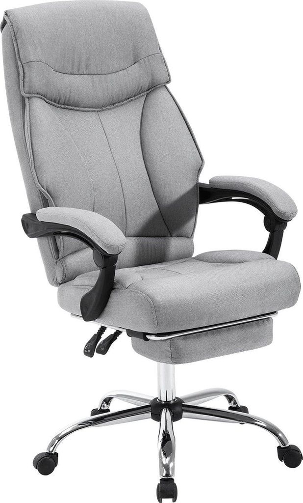 Happyment Ergonomischer Bürostuhl – Mit Rollen – Für Erwachsene – Mit Fußstütze – Hellgrau – Höhenverstellbar – Stoff