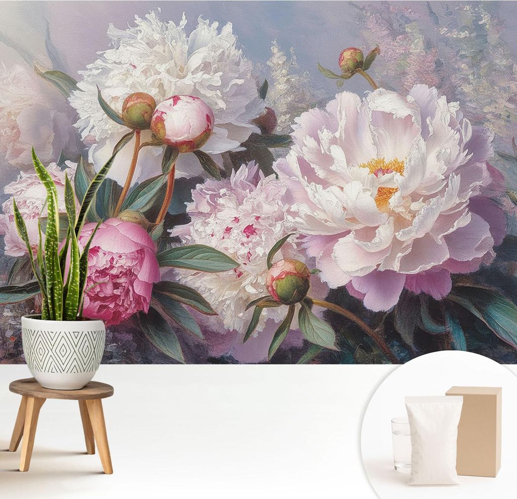 Fototapete - 208x146 cm - Tapete - Wandtapete - Wandbilder - Dekofolie - Tapete Folie - Wand - Dekoration - Wohnzimmer - Pfingstrosenstrauß