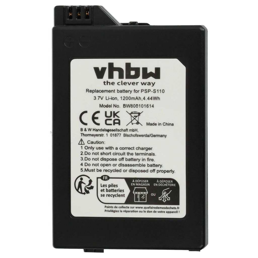 vhbw 1x Akku kompatibel mit Sony Playstation Portable Slim & Lite PSP-2000, PSP-2001, 2. Gener, PSP-2002 Spielekonsole (1200 mAh, 3,7 V, Li-Ion)