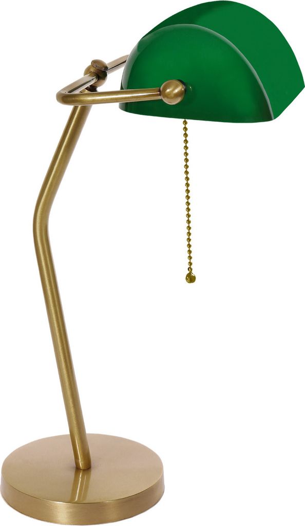 Bankerlampe Echt-Messing Glas E27 47 cm hoch in Bronze hell Grün Jugendstil Tischlampe