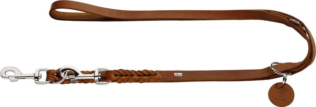 Hunter Verstellbare Führleine Solid Education cognac, Maße: 18 mm / 200 cm