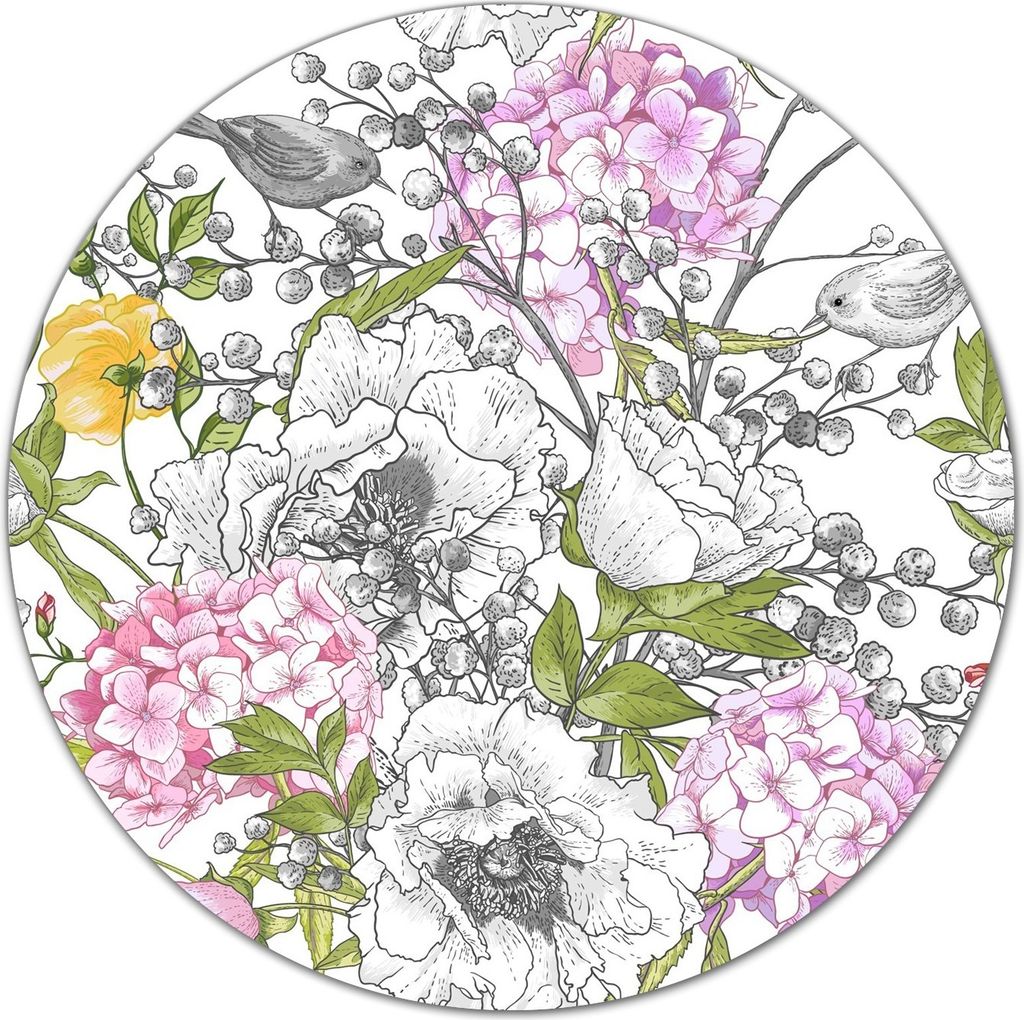 Glas Schneidebrett Herdabdeckplatten Schneideplatten Rund - 40 cm - Vögel und Blumen