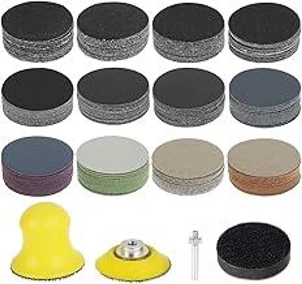 184 pezzi di dischi abrasivi 50 mm con velcro, tamponi abrasivi bagnati e asciutti, carta abrasiva rotonda (grana 60-10000), fogli abrasivi per levigatrici eccentriche per metallo, legno, vetro e lucidatura auto