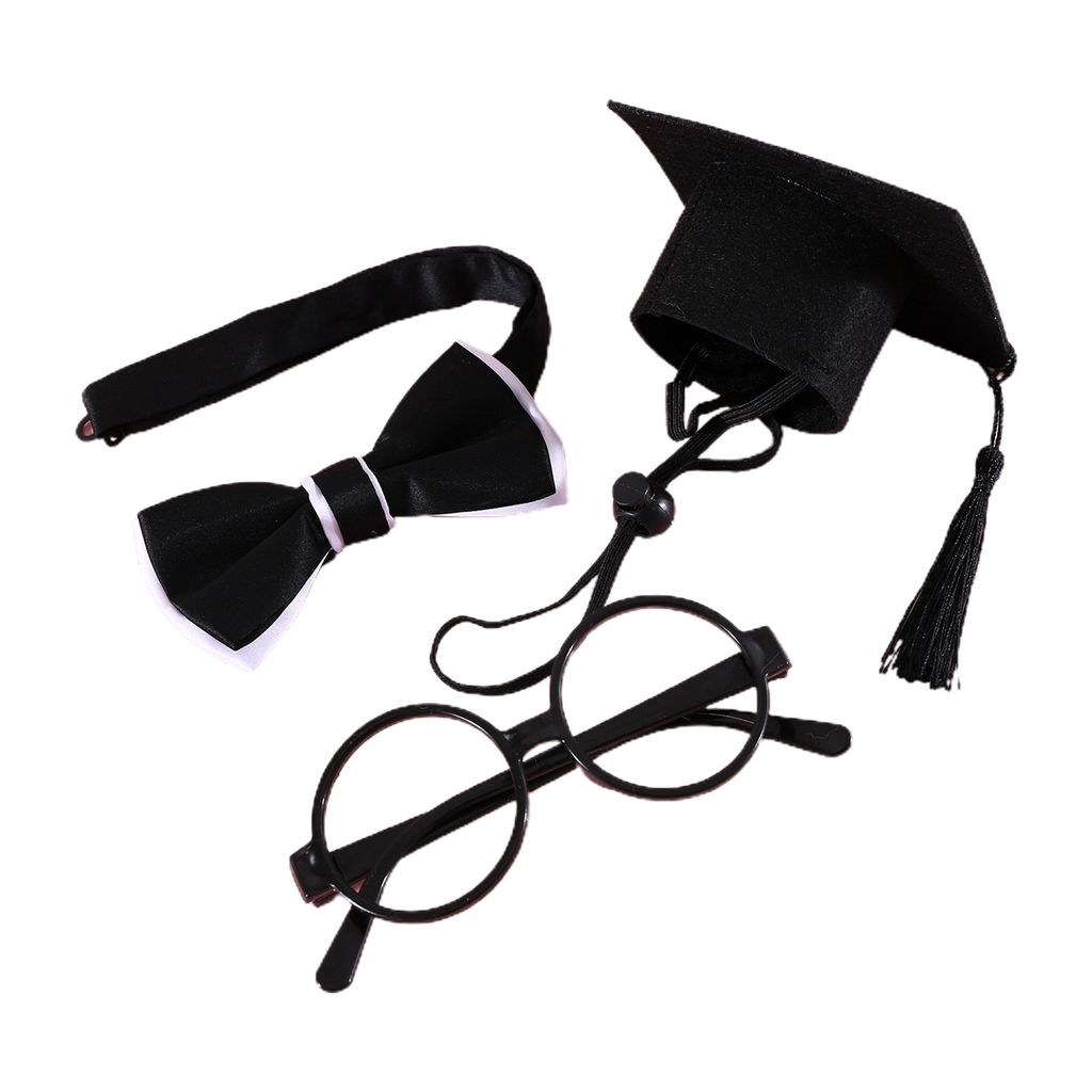 Set Haustier-Abschlussanzug, bezaubernd, verstellbar, mit Quaste, Filz, Haustier, Katzen, Hunde, Cosplay, Hut, Kragen, Brille, Set, Haustierzubehör