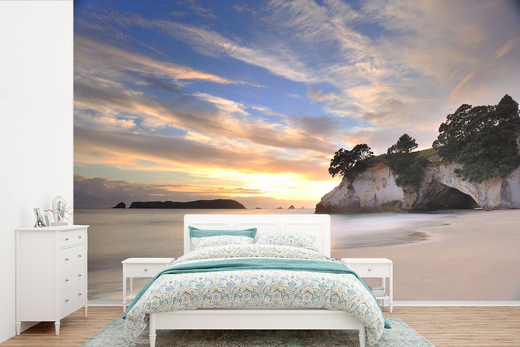 MuchoWow Fototapete für Wohnzimmer oder Schlafzimmer Wandtapete Vinyl Motivtapete Kathedralenbucht Neuseeland Fotodruck - 330x220 cm - Fototapeten
