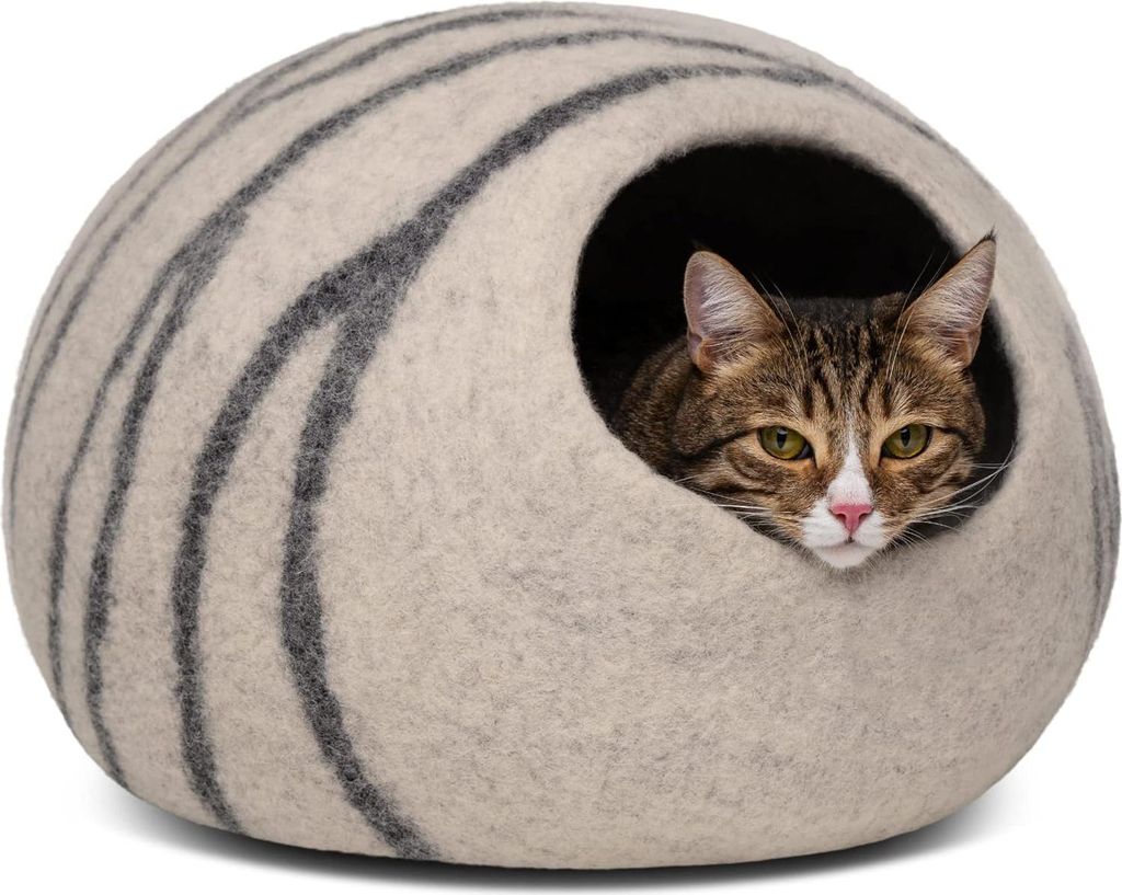 JK24 - Katzenbett - Katzentunnel - Katzenbett - Katzenhöhle - Katzentent - Katzeniglo - handgefertigt aus 100% Wolle - hellgrau