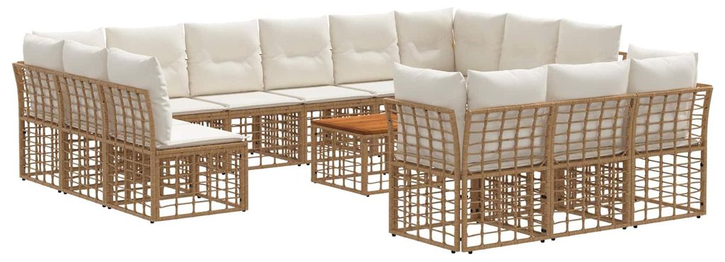 vidaXL Outdoor-Sofagarnitur 14 pcs Natürlich und Cremweiß Polyester