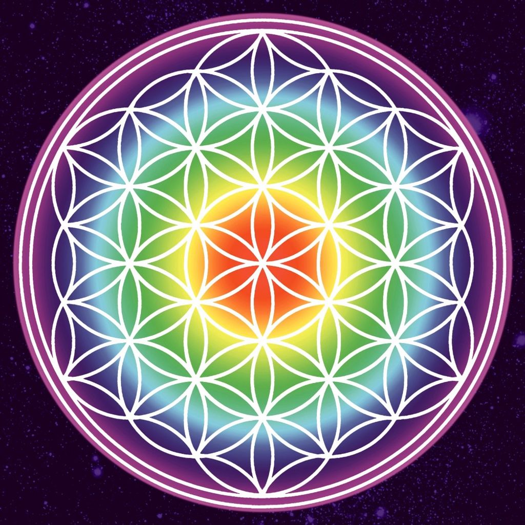 Leinwanddruck "Blume des Lebens" regenbogenfarben - Kosmos 40cm