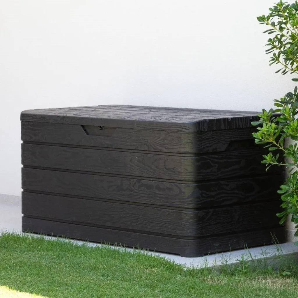 Coffre d'extérieur étanche 500L anthracite verrouillable aspect bois
