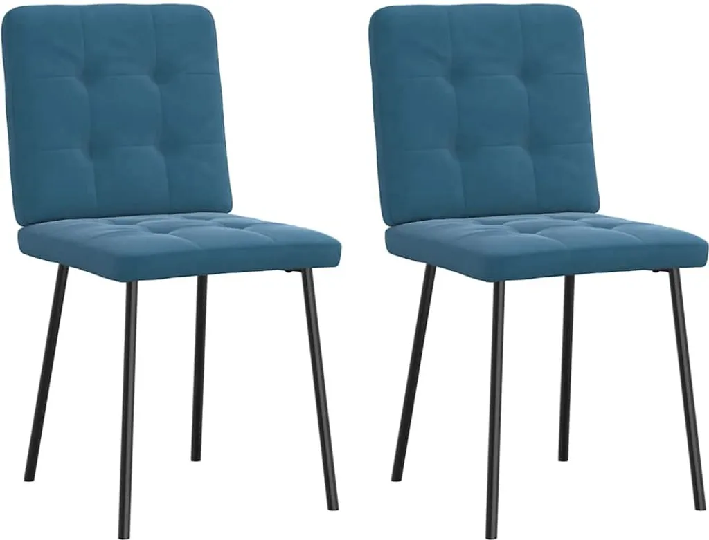 Set 2 Sedie da Pranzo in Velluto Blu | Seduta Imbottita Design Moderno