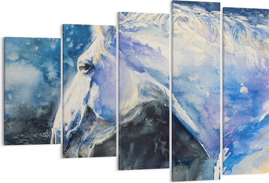 Bild auf Leinwand - Leinwandbild - 5 Teile - Pferd Aquarell Porträt - 150x100cm - Wand Bild - Wanddeko - Wandbilder - Leinwanddruck - Bilder - Wan...