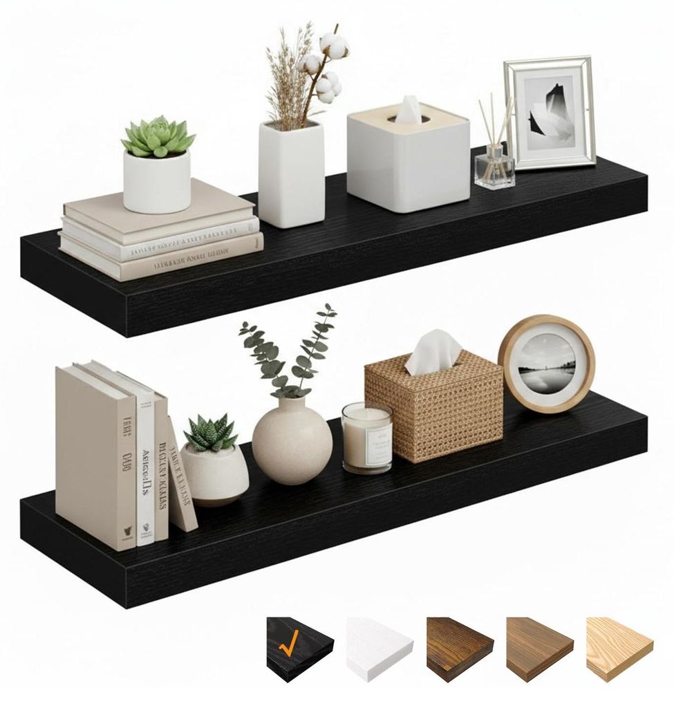 Wandregale, 60 cm schwebendes Regal, Wandpaneel aus Holz mit unsichtbaren Halterungen, 2-teiliges Wandregal-Set aus Holz für Badezimmer, Schlafzim...