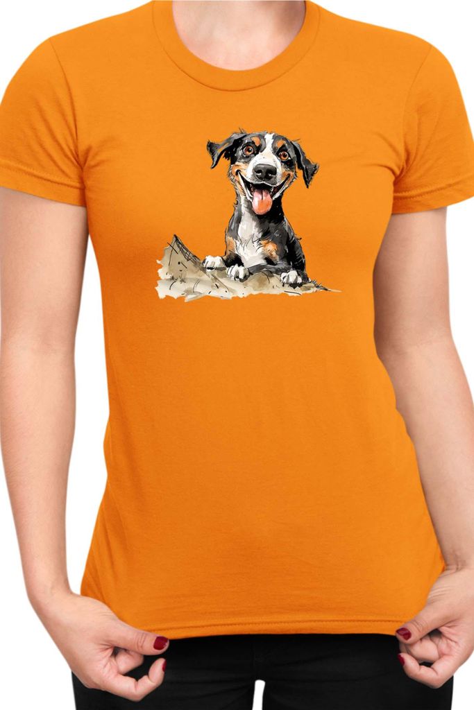 Damen T-Shirt Funny Dogs Breeds Entlebucher Mountain Dog Breed Dog Breed, Lady S / Orange