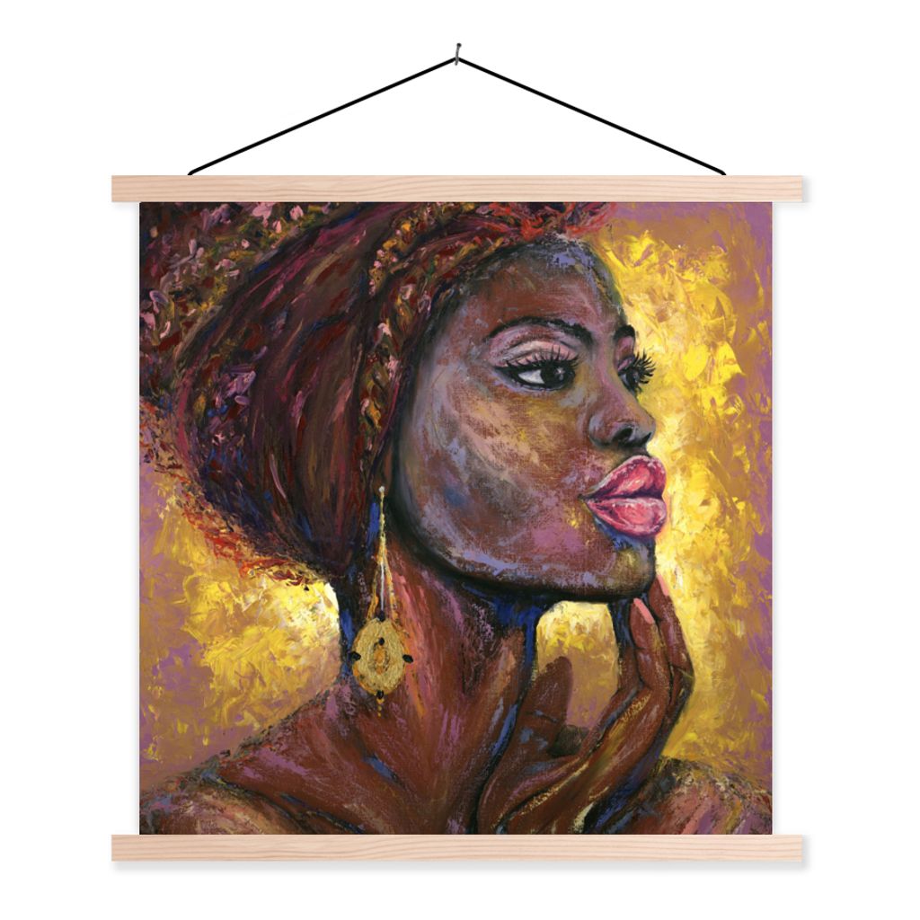 MuchoWow Textilposter Gemälde - Ölgemälde - Gold - Frau 60x60 cm mit holzfarbenen Rahmen - Wanddekoration