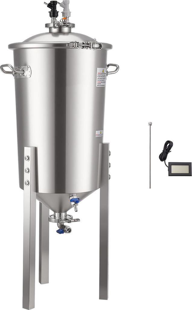 SucceBuy Konischer Edelstahl-Gärbehälter 30 L für Heimbrauen, Gärtank mit konischem Boden, verlängerbaren Beinen, Deckel, Griff und Thermomete...