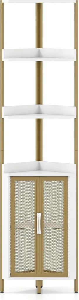 Étagère d'angle blanche pour bureau et salon, 170 cm avec armoire