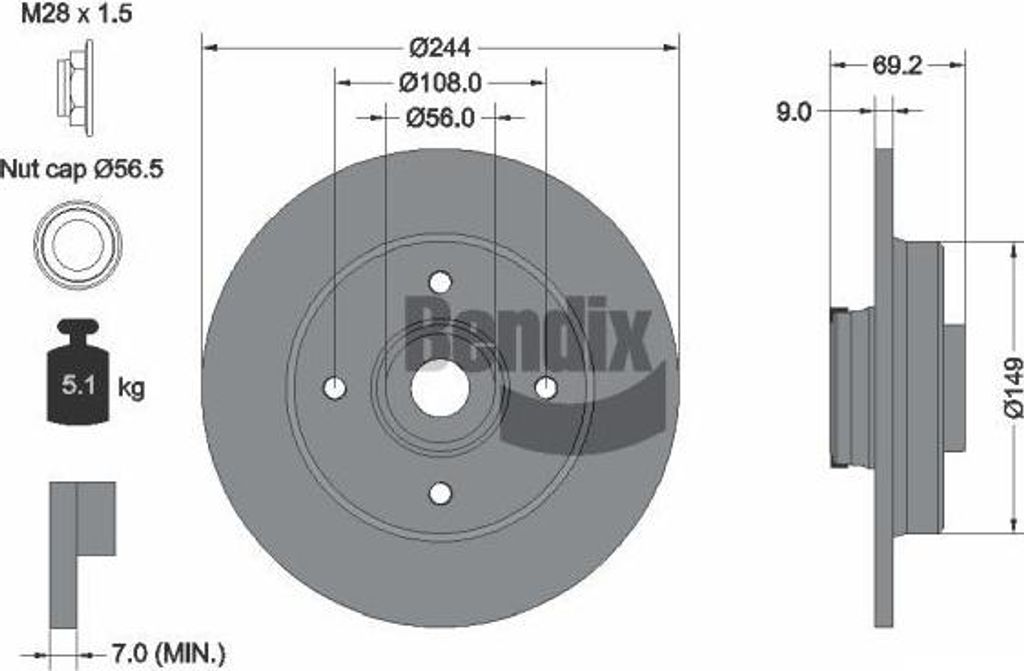 BENDIX Braking BDS1598 Bremsscheibe OE 1623835180 kompatibel mit C3, C4, Crossland X, 2008, 208