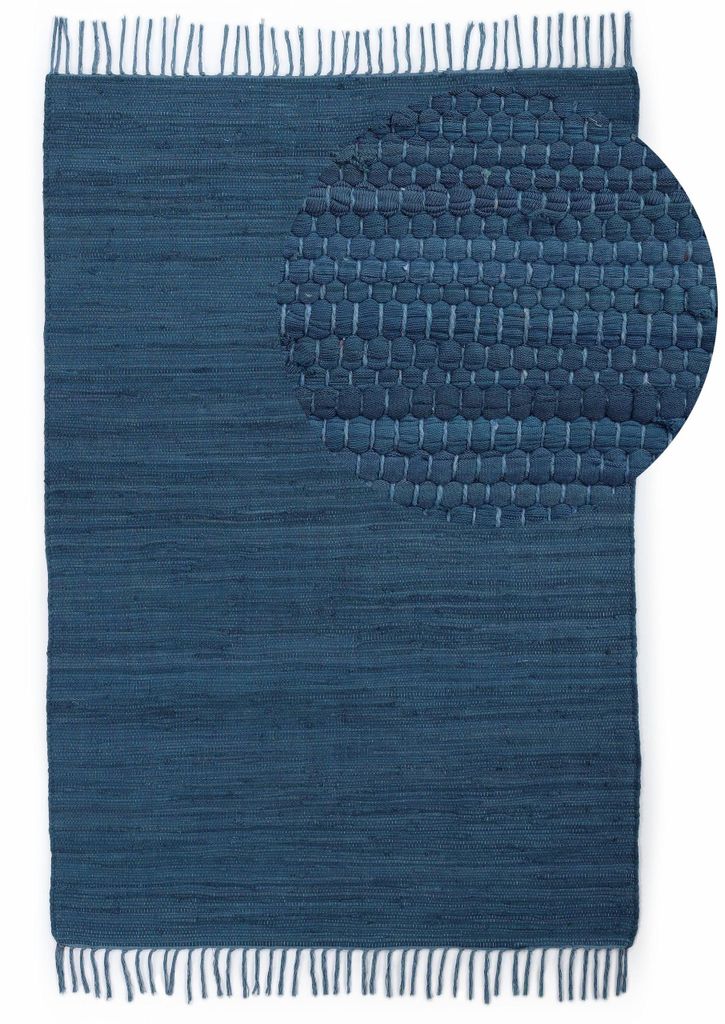 Flickenteppich Kelim Chindi Uni Blau 60x90 cm, handgewebt | Produktbild 