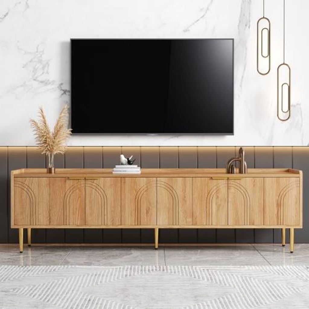 Beistelltisch 170x35x47cm Naturbelassen TV Schrank Lowboard Strukturierte Goldene Griffe Goldene Fuesse Moebel Standschrank Tisch Staender Fernsehs...