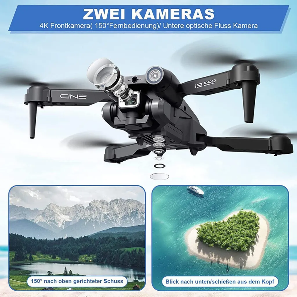 Quadrocoptère Télécommandé 4K Noir - Drone Débutant avec 2 Batteries RC